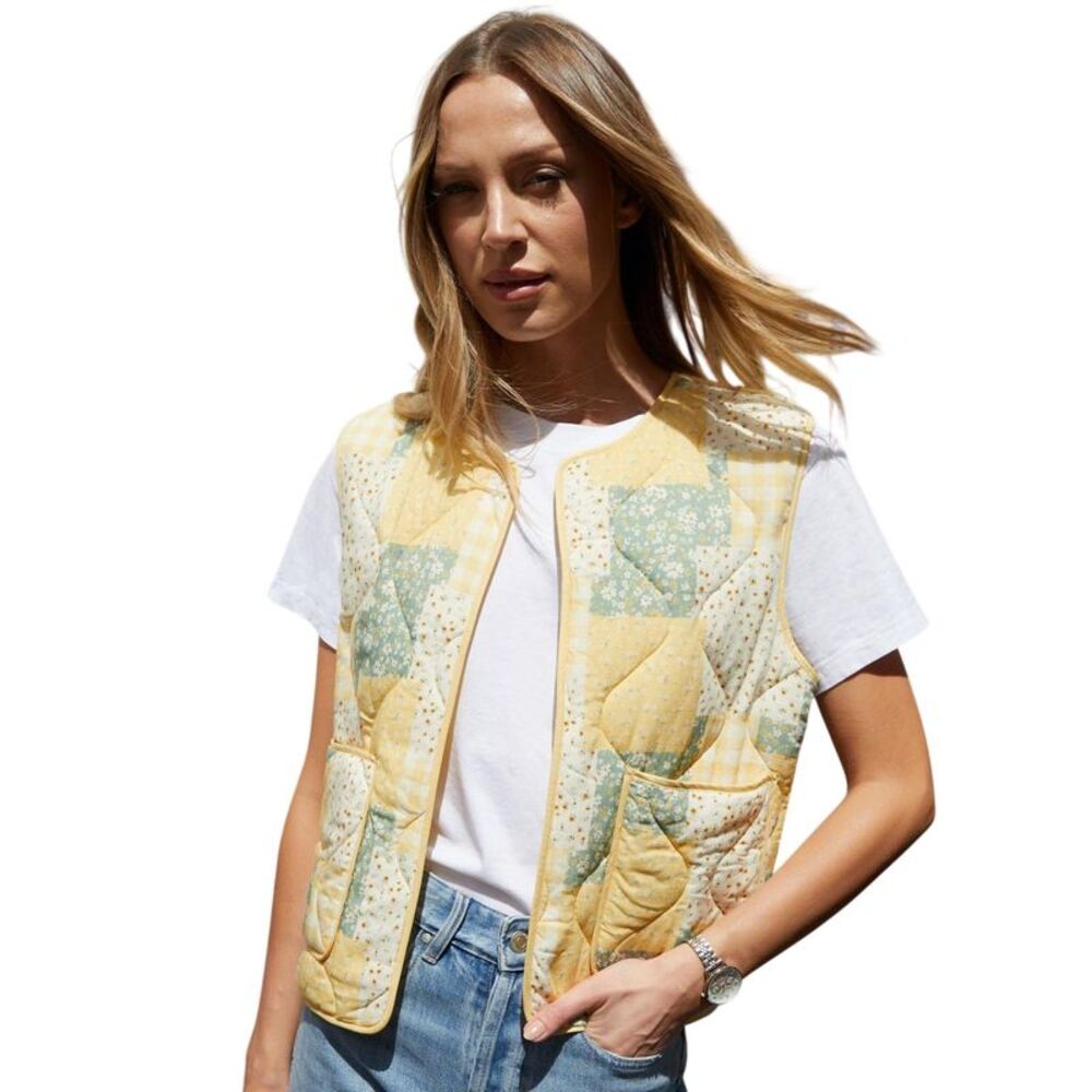 Threadbare Womens/Ladies Cabos Patchwork Quilted Regular Vest / Lemon